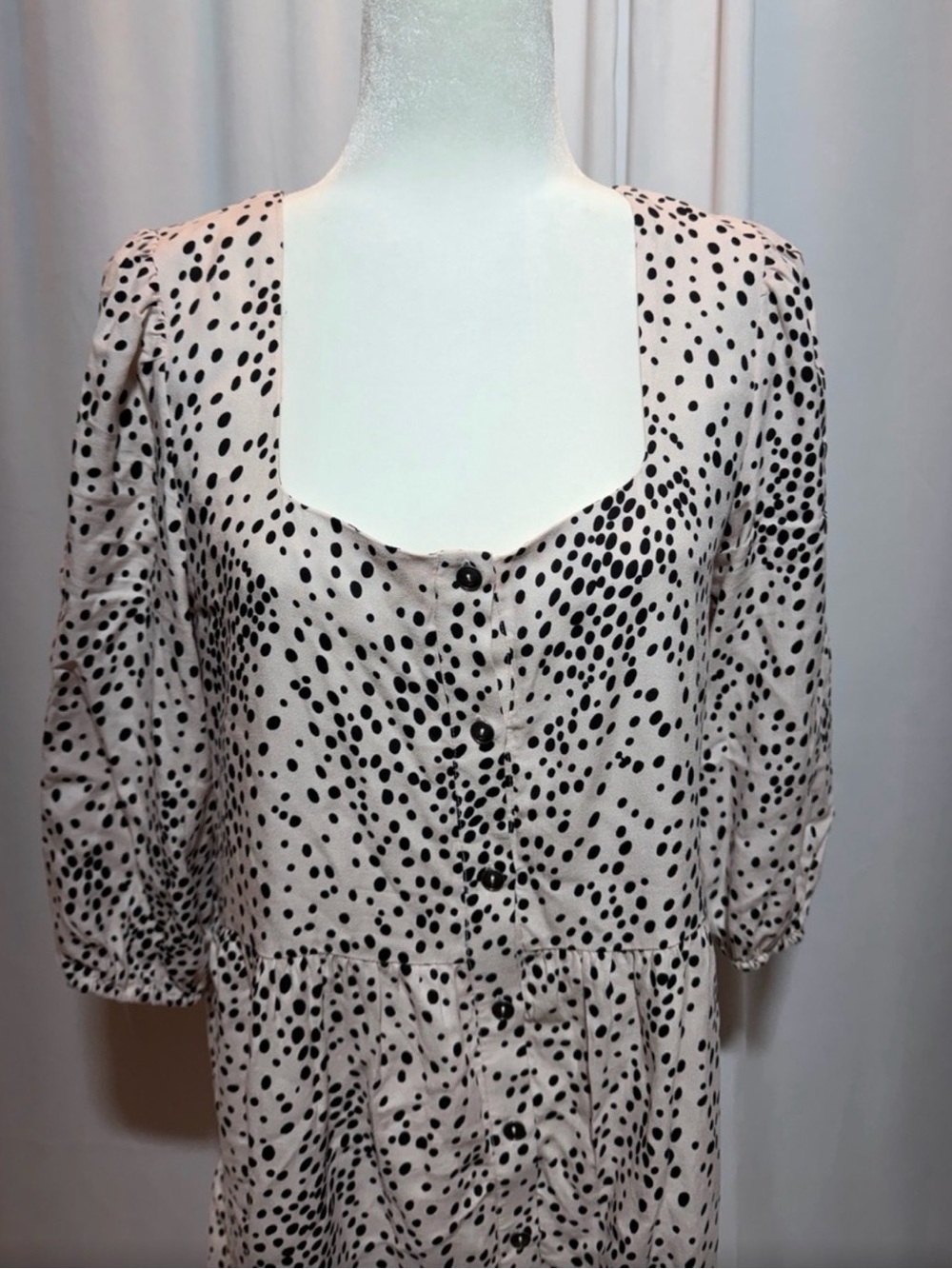saltwater LUXE Cream and Black Spot Print Puff-Sleeve Dress
